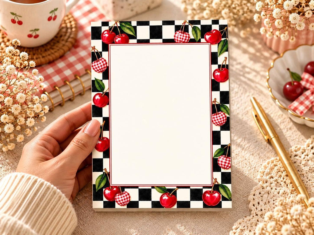Cherry Checkered Memo Pad | Cute Fruit Stationery