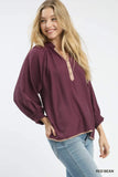 Henley Raglan Sleeve Blouse
