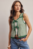 Tie-Front Striped Knit Vest