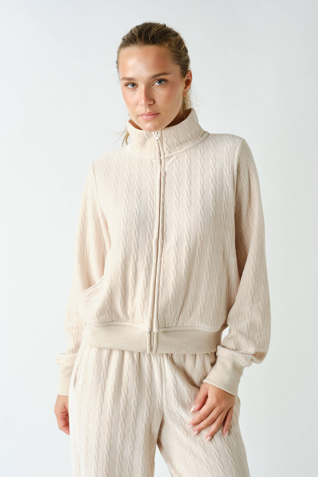 Groove-Track Textured Zip-Up Jacket