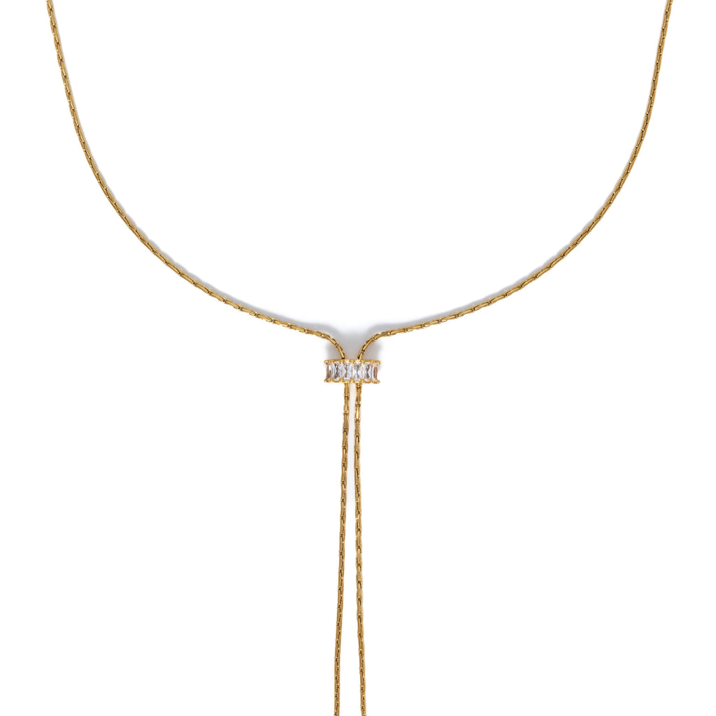 18K Gold Baguette Lariat Necklace