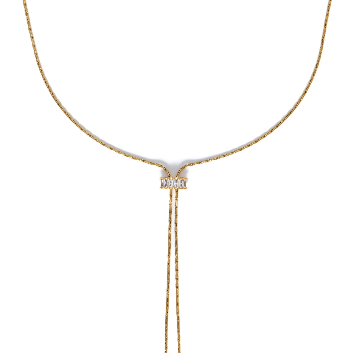 18K Gold Baguette Lariat Necklace