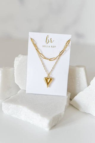 Layered paperclip necklace | heart charm | 18k gold plated