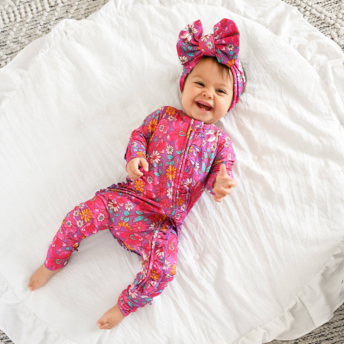 Posie RUFFLE ZIP Bamboo One Piece Floral Baby Outfit