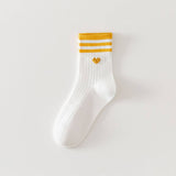 College Style Heart, Two Stripes Print Crew Socks