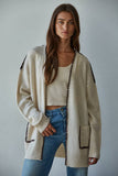 Knit Sweater Contrast Stitch Open Cardigan