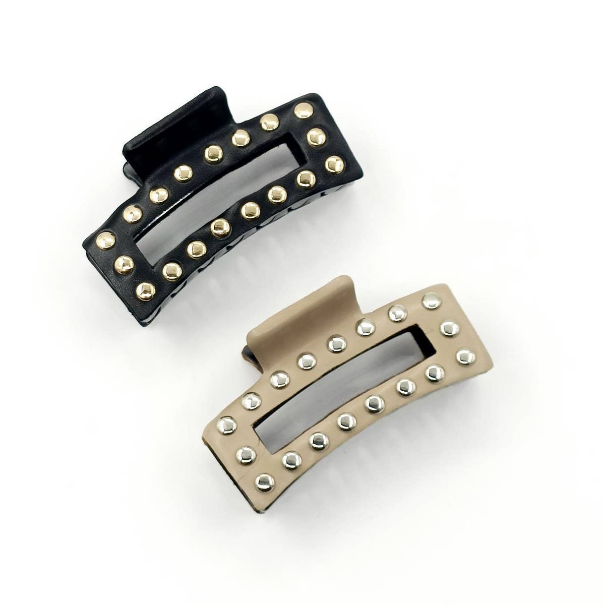 9cm Rectangular Faux Leather Studded Hair Claw