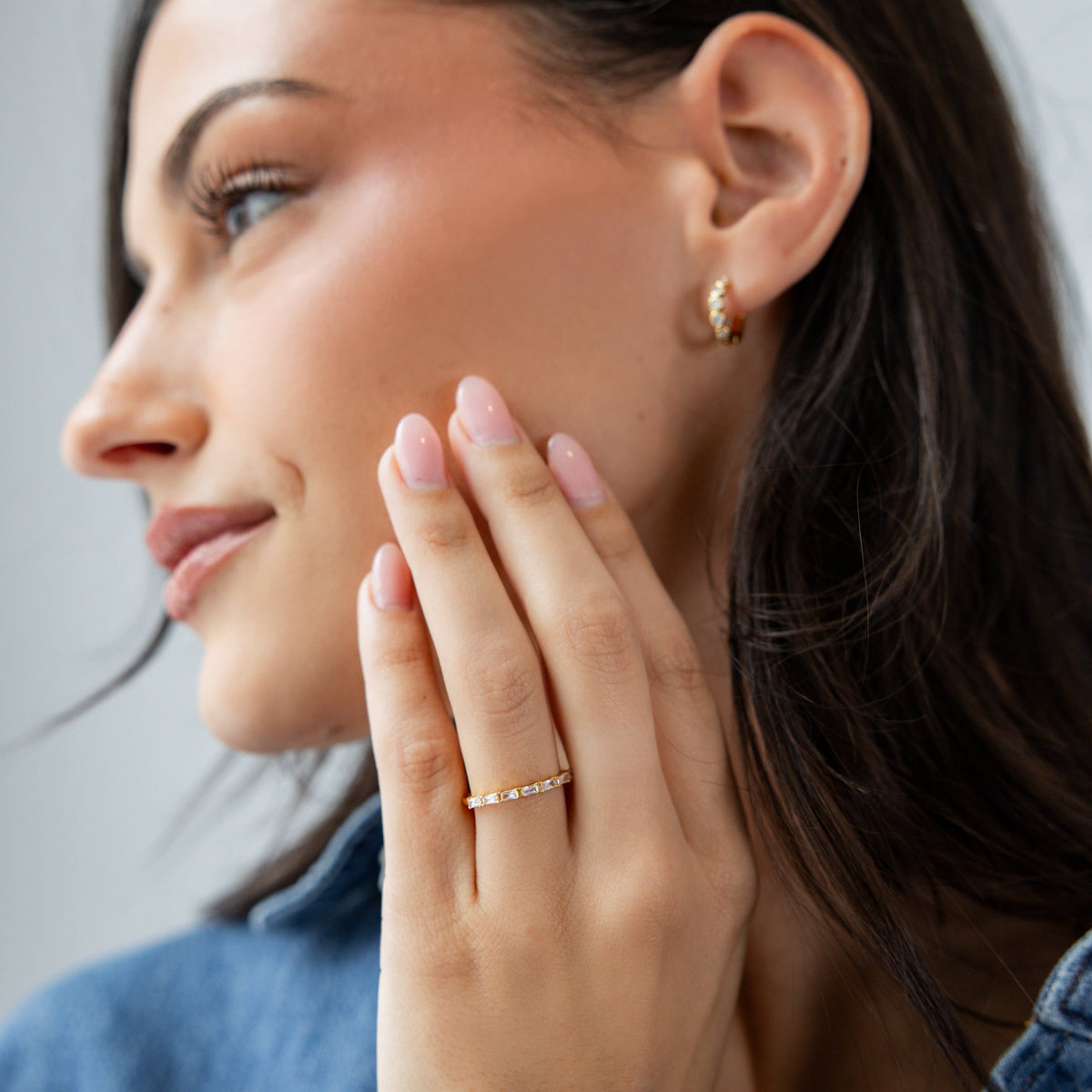 18K Gold Slim Baguette Tennis Ring