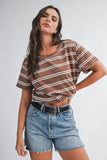 Brown Striped Boxy Short Sleeve Tee