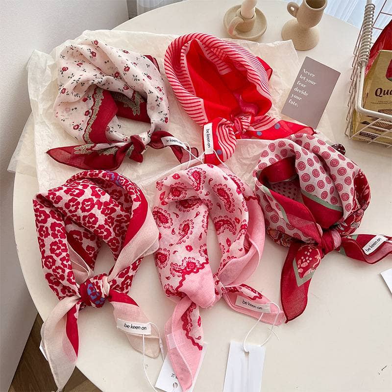 Red Passion Floral Bandana Square scarf