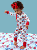 SoftSnooze™ Baby Girls Bamboo Viscose Berries & Bows Convertible Ruffle One Piece Footie Pajama