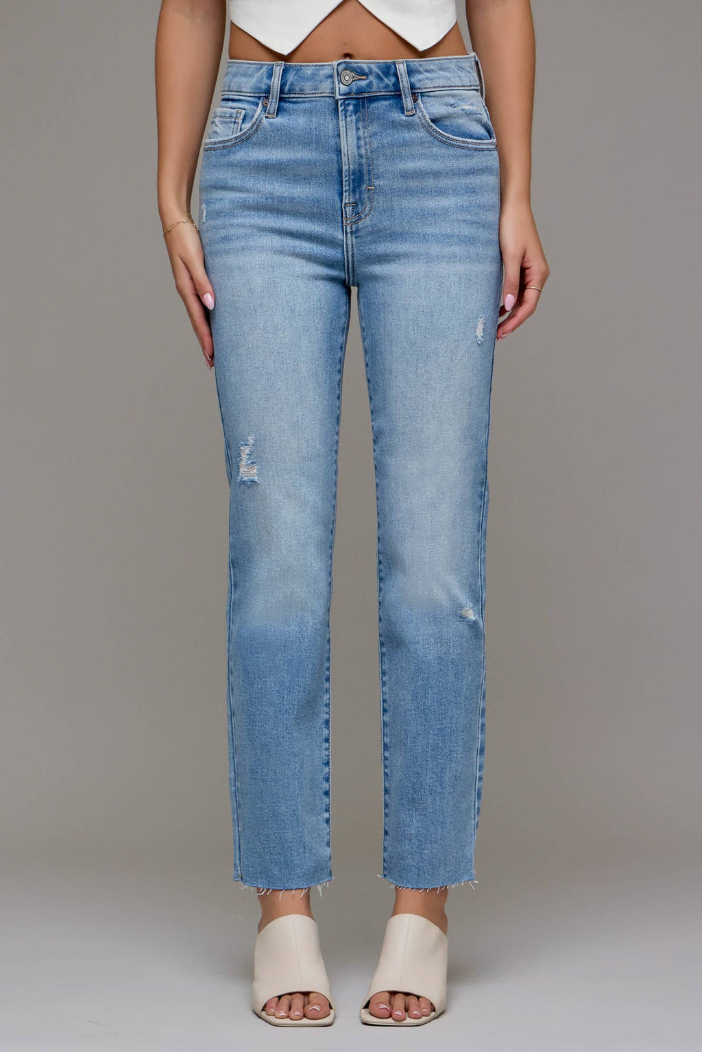 Hidden Brand Medium Light Stretch Cigarette Skinny Raw Hem