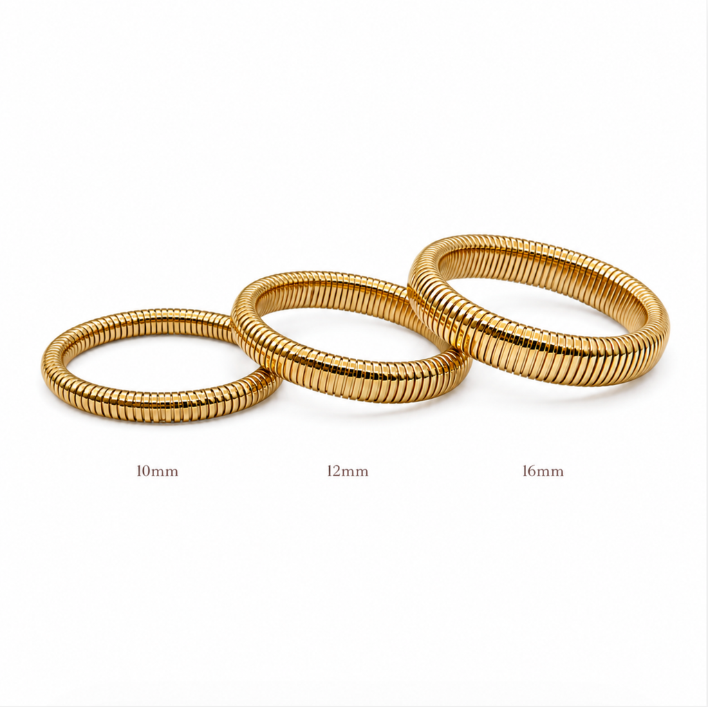 Luxe Gold Ribbed Stretch Bangles | 18k Gold Plated Stainless Steel