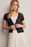 Open-Knit Short-Sleeve Crochet Cardigan Top