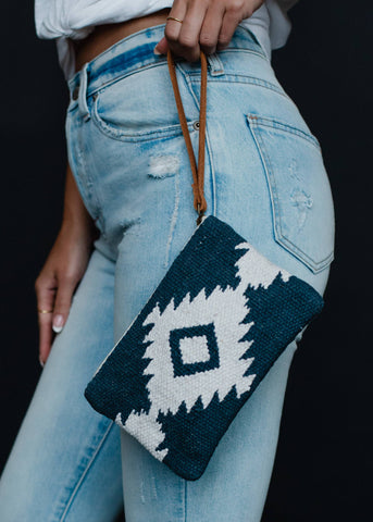 Navy & White Aztec Wristlet