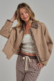 Twill Barn Coat with Leopard Detail