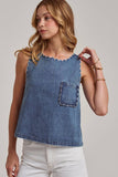 Washed Denim Tank with Scallop Detail
