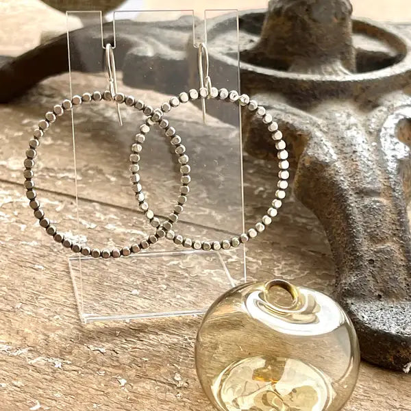 Sterling Silver Flat Beaded 1.5” Hoop Earrings