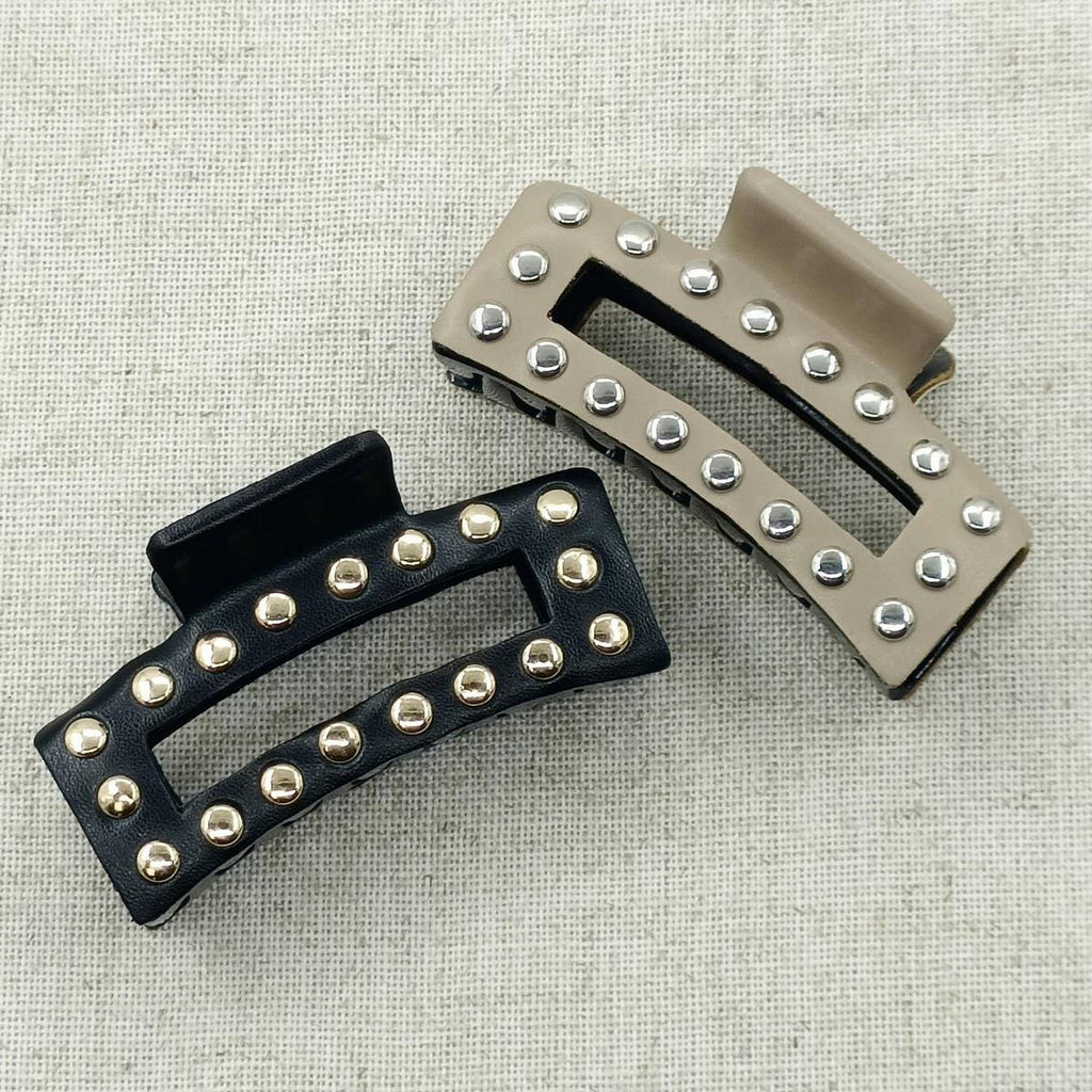 9cm Rectangular Faux Leather Studded Hair Claw