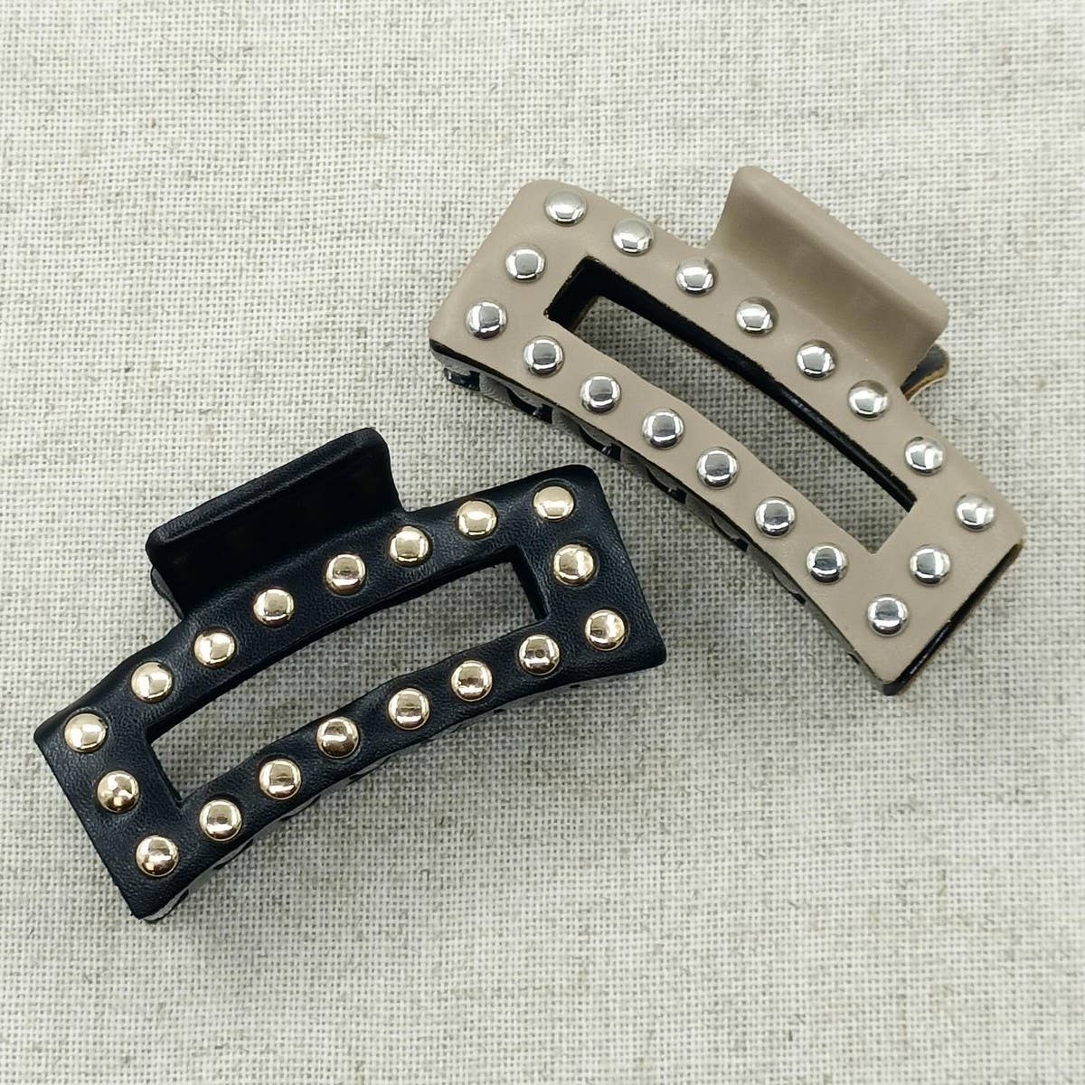 9cm Rectangular Faux Leather Studded Hair Claw