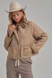 Twill Barn Coat with Leopard Detail
