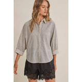 Micro Plaid Dolman Button Up Top