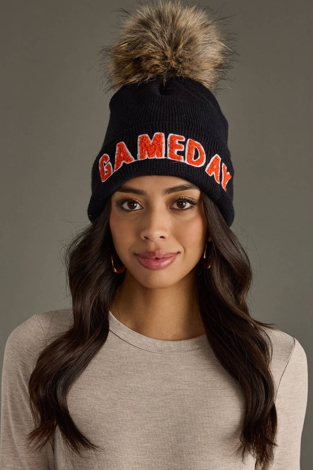 Black & Orange Game Day Pom Hat