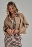 Twill Barn Coat with Leopard Detail