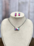 Handmade Sterling Silver Cotton Candy Turquoise Necklace Earrings Set with Signed Nizhoni