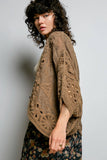 Batwing Sleeve Button Down Solid Crochet Cardigan Top