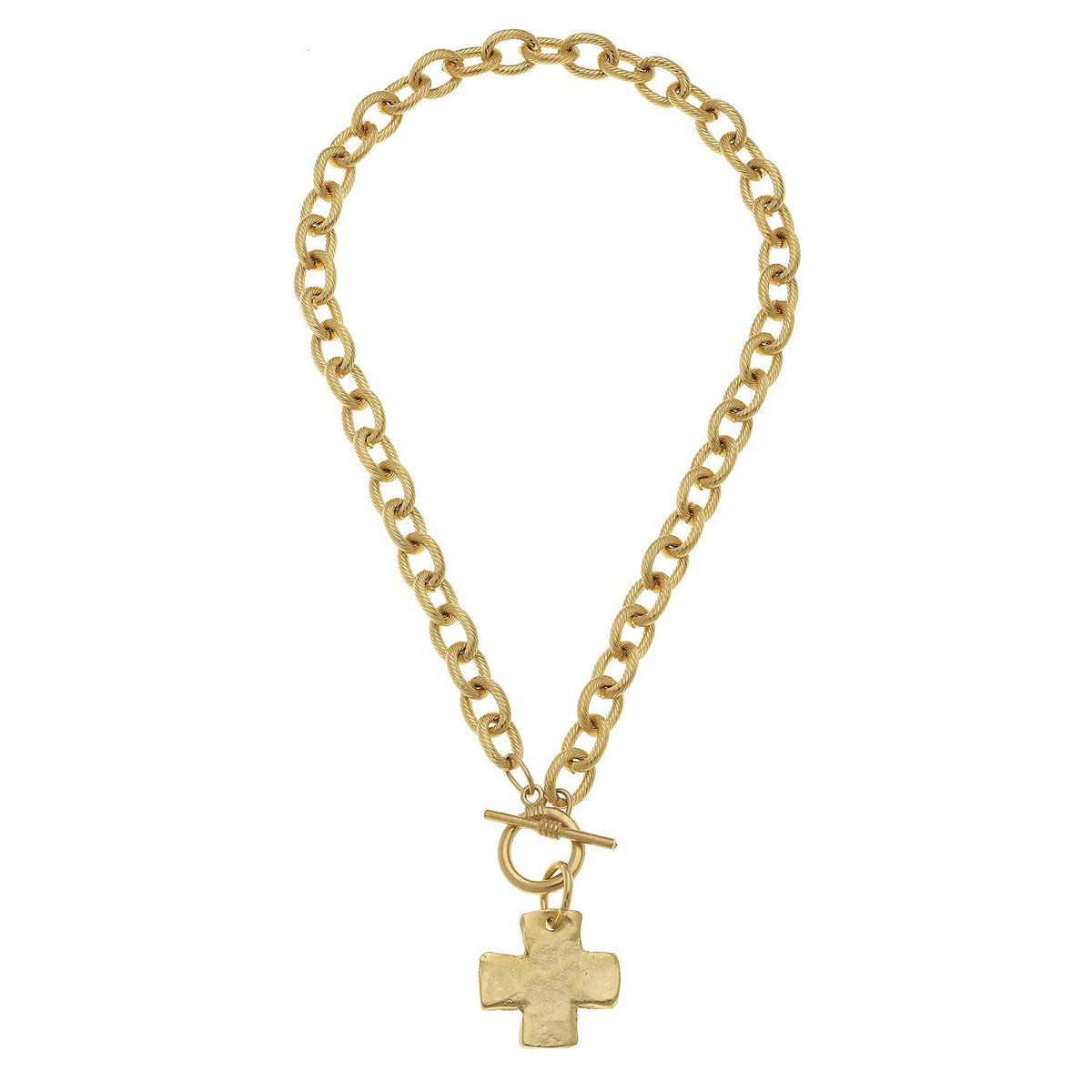 Susan Shaw 16" Handcast Gold Cross Front Toggle Necklace