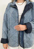 Denim Quilted Collared Jacket