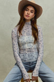 Blue and Cream Floral Mesh Long Sleeve