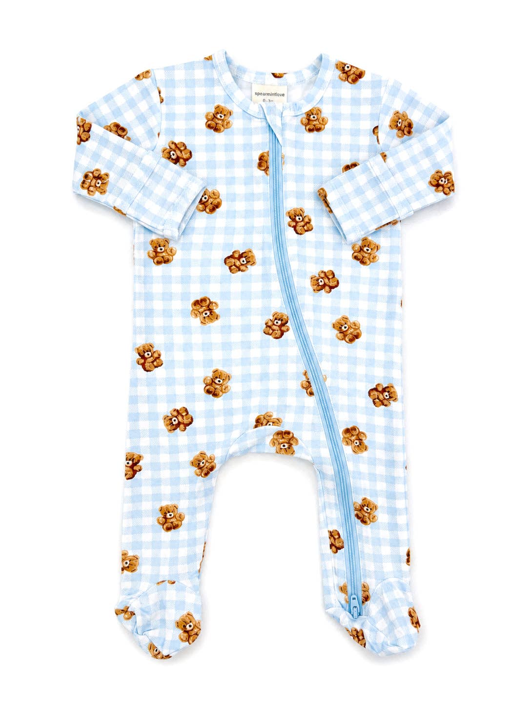 2-Way Zip Footie, Blue Teddy Picnic