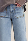 Stud Detail Washed Denim Jeans