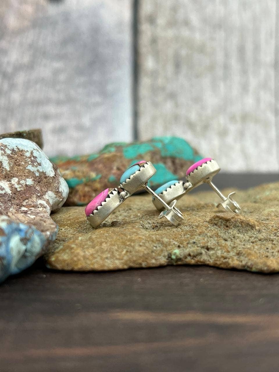 Handmade Sterling Silver Cotton Candy Studs with Signed Nizhoni