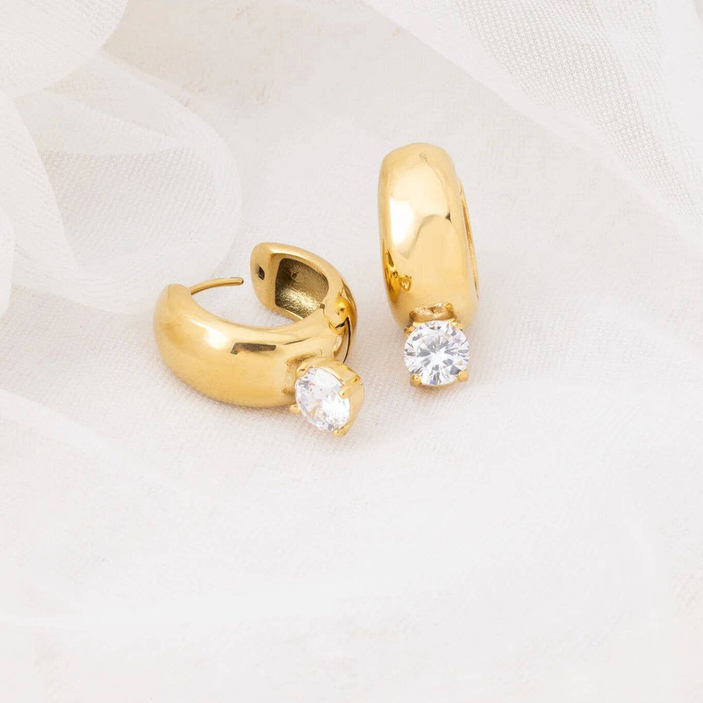 18K Gold PVD Stainless Steel Chunky One Stone Earrings