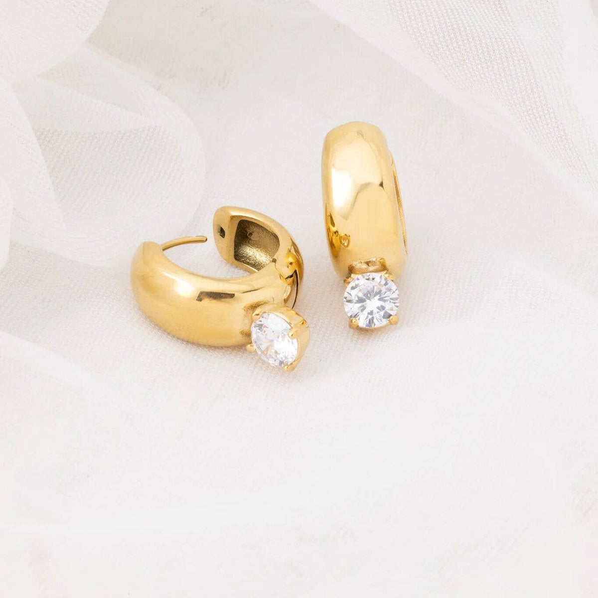 18K Gold PVD Stainless Steel Chunky One Stone Earrings
