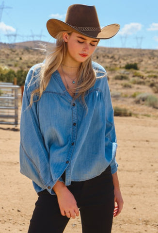 Chambray V-neck Blouse