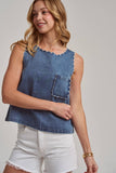 Washed Denim Tank with Scallop Detail