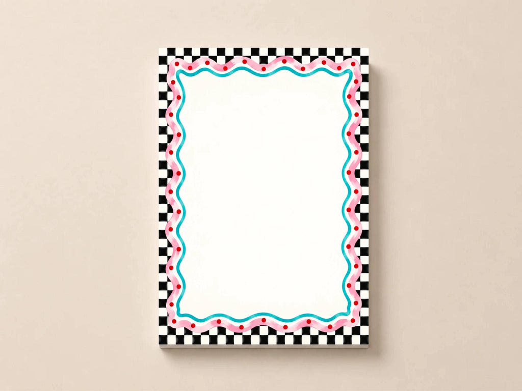 Retro Checkered, Pink Wavy Border & Cute Colorful