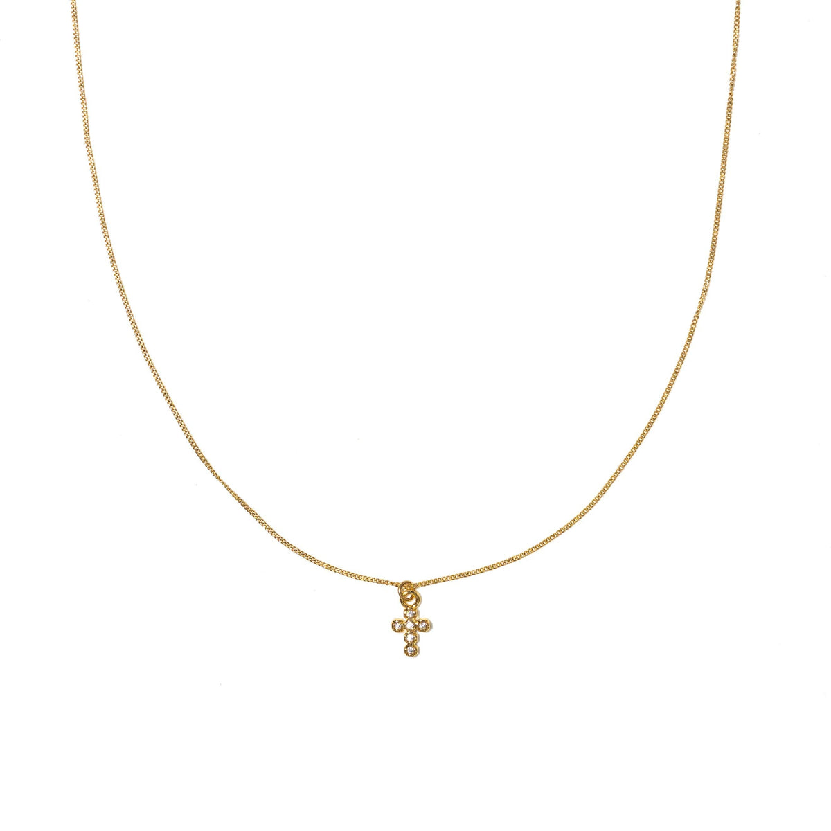 18K Gold Dainty Diamond Cross Pendant Necklace