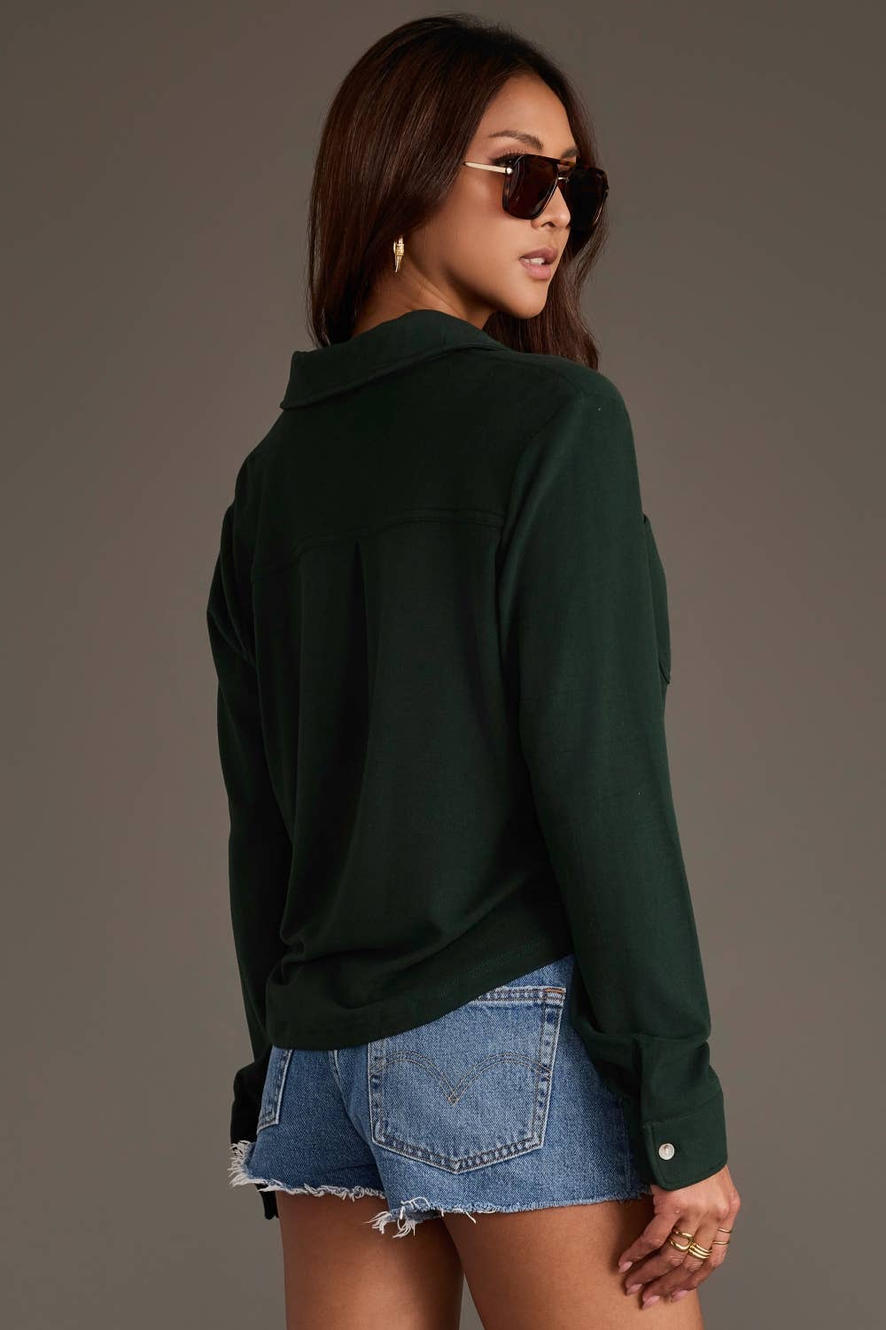 Green Cropped Soft Button Up