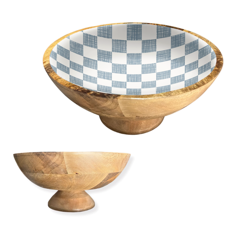 Blue Check 12" Decorative Pedestal Bowl Item