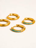 Ivalo 18K Gold Non-Tarnish Turquoise Huggie Earring Set