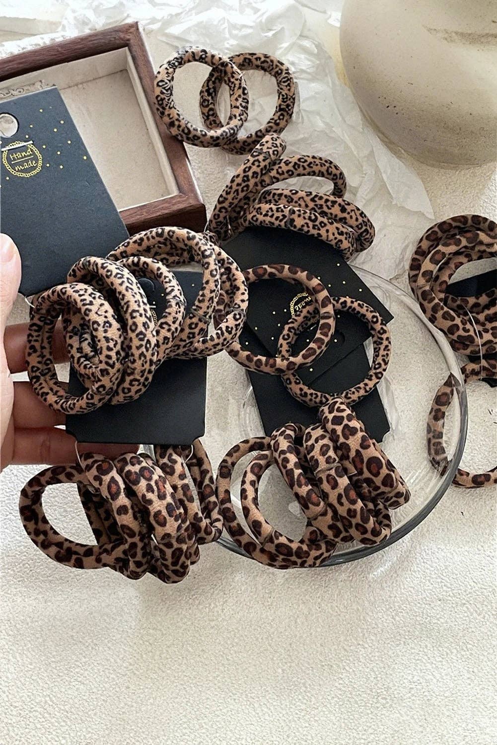 Coffee 5pcs Leopard Elastic Hair Tie Set