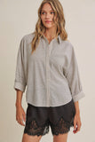Micro Plaid Dolman Button Up Top