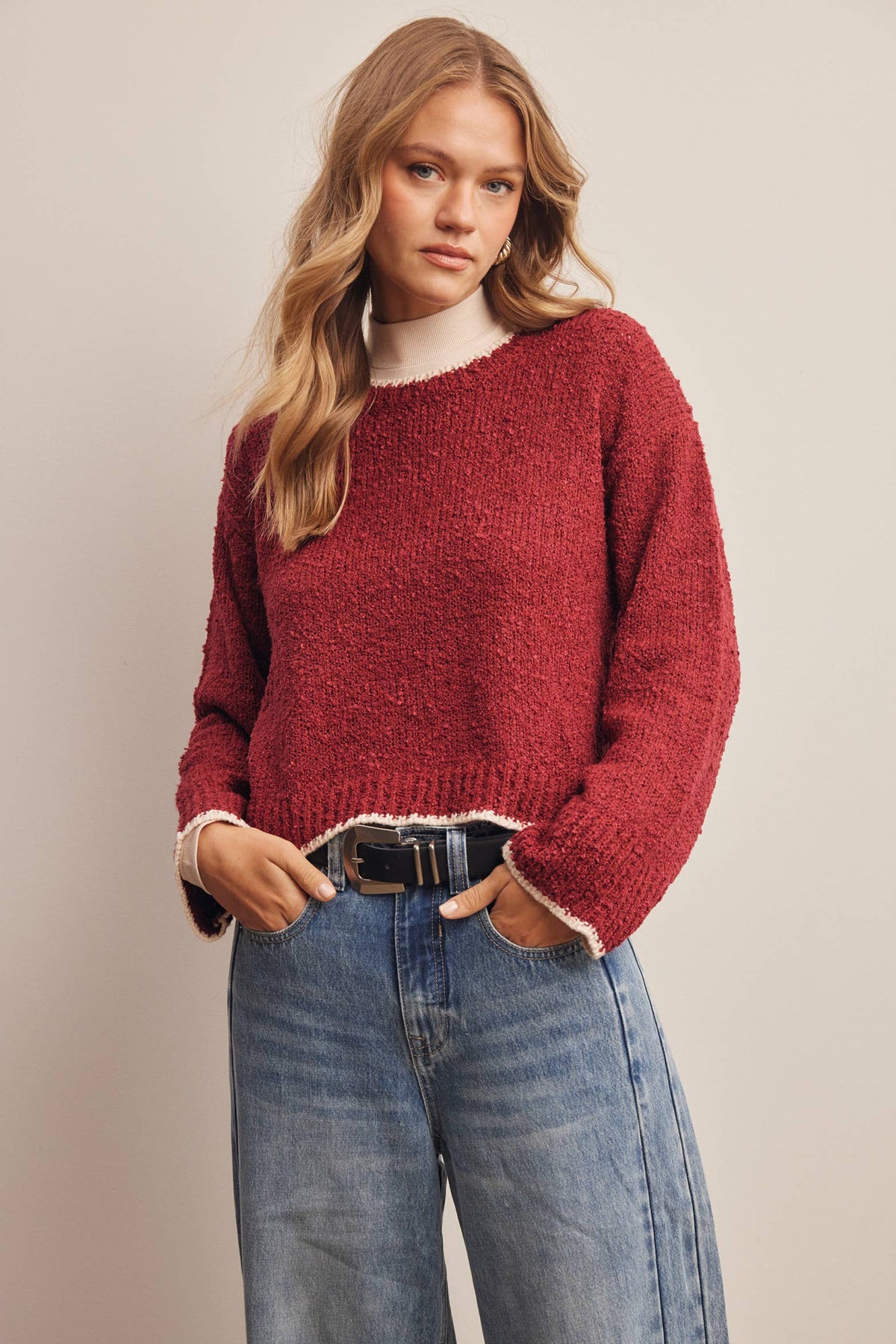 Contrast Trim Bouclé Sweater