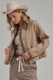 Twill Barn Coat with Leopard Detail