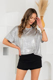 Relaxed Short Sleeve Foil Print Shimmer Top